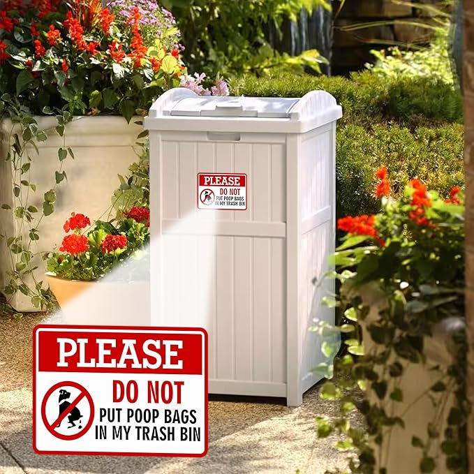 2PCS Please Do Not Dispose Poop Bags in This Trash Bin Stickers, Self-Adhesive Weatherproof Do not Throw Dog Poop Bag in The Trash Sign, Trash Can Stickers for House，Yard，Restaurant（5.9" x 3.9"）