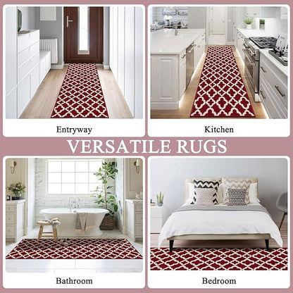 U'Artlines Runner Rug for Hallway 2×6feet Non Slip Kitchen Floor Carpet Runners Red Geometric Pattern Washable Area Rug for Entryway Bathroom