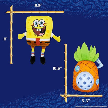 design LAB, Inc. Spongebob Squarepants Official Merchandise | Squeaky Plush Toys for Dogs | 2-Pack Spongebob & Pineapple Toys with Squeaker & Treat Dispenser | Cubby Hole to Hide Treats