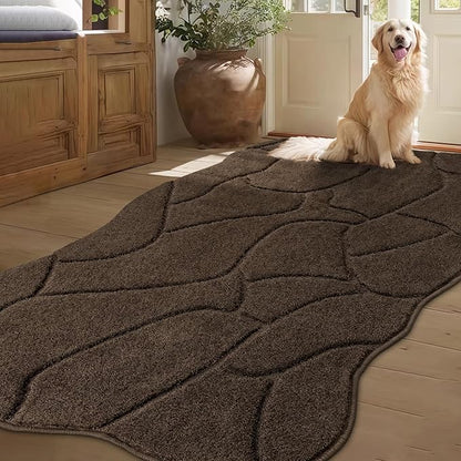 BSICPRO Large Dog Door Mat for Muddy Paws, 35x59 Absorbent Dirt Trapper Long Door Mat, Non-Slip Washable Mud Mat for Dogs, Polyester Microfiber Soft Pet Rug for Entryway, Mud Dog Paws, Patio (Latte)
