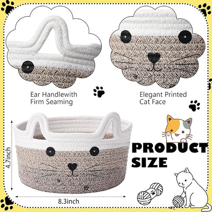 Zopeal Cat Basket Storage Woven Organizer with Ears Easter Decorative Pet Toy Cute Cotton Rope Basket for Gift Cat Dog Toy Bin Nursery Room(8.3 x 4.7 Inch,Gradient Khaki)