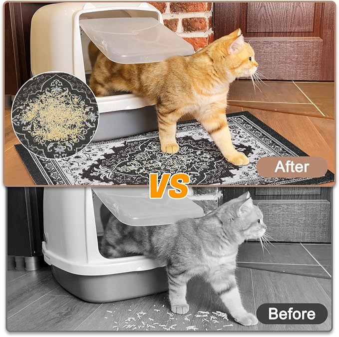 Glittme 2PCS Cat Litter Mat with Non-Slip Bottom Litter Box Mat 33"X22" Litter Trapping Mat Easy to Clean Washable Cat Food Mat for Kitty,L