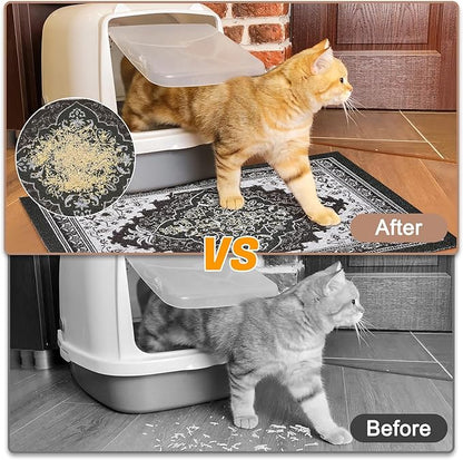 Glittme 2PCS Cat Litter Mat with Non-Slip Bottom Litter Box Mat 33"X22" Litter Trapping Mat Easy to Clean Washable Cat Food Mat for Kitty,L