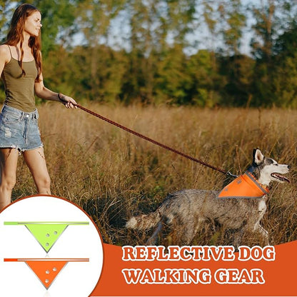 2 Pcs Reflective Dog Bandana High Visibility Neon Orange Green Dog Reflective Scarf Bibs Scarf Safety Accessories for Camping Night Walking Off Leash Exploration