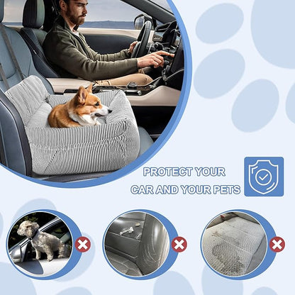 Dog Car Seat for Small Dogs, Pet Booster Seat with Clip-On Safety Leash and Storage Pockets, Washable Travel Dog Car Bed for Puppy （Black）