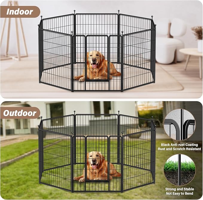 HealSmart Dog Playpen Indoor, Puppy Playpen Indoor for Yard, Camping, 24" Height 16 Panels Heavy Duty Dog Pen for Puppies/Small Dogs, Black