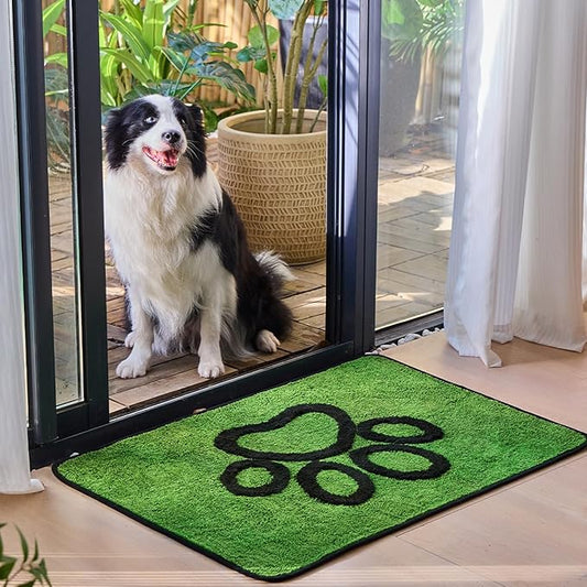 Qeils Dog Door Mat for Muddy Paws 35x24, Absorbs Moisture and Dirt, Absorbent Non-Slip Washable Dog Rug, Mud Mats for Dogs, Entry Indoor Door Mat for Inside Floor, Green