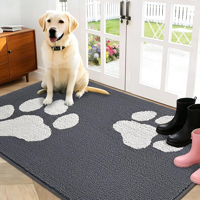 FONEYI Indoor Door Mat, 36"x59" Dog Mats for Muddy Paws, Rubber Backing Non Slip Super Absorbent Washable Entryway Rug, Low-Profile Front Back Door Mats, Inside Floor Doormats for Entryway, Dark Grey