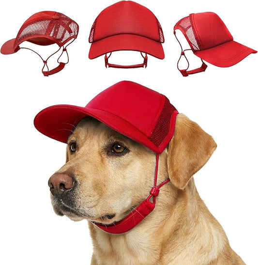 Tuff Pupper Dog Baseball Cap | UV Protection Dog Sun Hat | Breathable Lightweight Design | Secure Adjustable Chin Strap | Quick-Dry Fabric | Reinforced Brim | Small Medium Large Dogs (Red, XL)