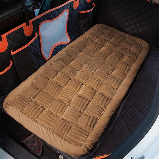 Soulbond Dog Bed for Car Back Seat Soft Plush Backseat Pet Bed Mat Non-Slip Travel Pet Mat, Fuzzy Plaid Dog Seat Cover, Fit for Backseat Extenders and Trucks SUVs (Dark Brown, 54" x 24.8")