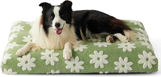 LE SURE Large Dog Beds-Thick Shredded Chopped Foam Pet Bed as Gift for Indoor with Removable Cover, Cute Modern Fuzzy Plush & Anti Slip Bottom, Green