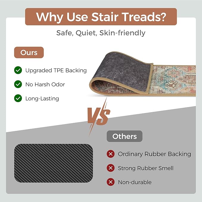 Carpet Stair Treads Non Slip 15PCS, 8" X 30" Edging Stair Runner for Wooden Steps Indoor, Resistant Stair Rugs with Reusable TPE Adhesive Backing, Residue Mat for Elders, Pets, Cedarwood/Sage