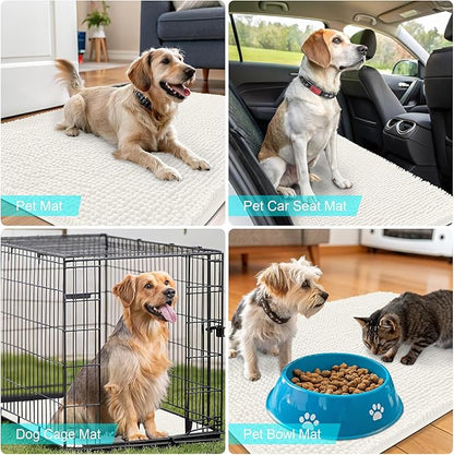 OLANLY Dog Door Mat for Muddy Paws 47x17, Absorbs Moisture and Dirt, Absorbent Non-Slip Washable Doormat, Quick Dry Chenille Mud Mat for Dogs, Entry Indoor Entryway Carpet for Inside Floor, Ivory