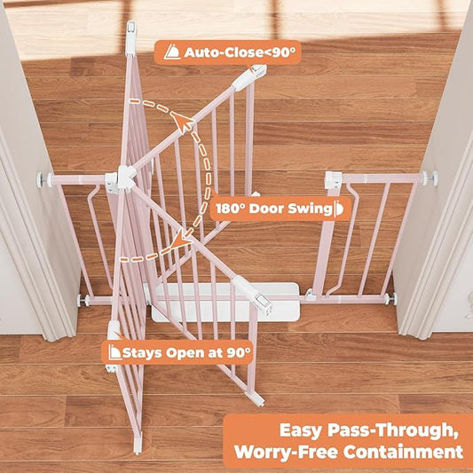 29"-40" Baby Gate for Stairs, Auto Close Stroller Friendly Dog Gate Indoor for Doorways, Pressure Mounted Baby Gate, Easy Walk Through Gate for Children & Pets, Pink