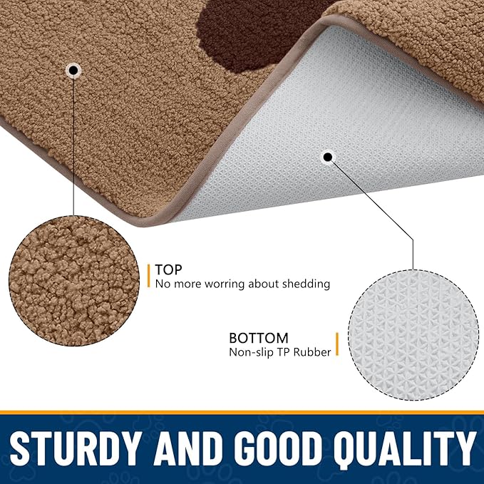 Smiry Dog Door Mat for Muddy Paws, Absorbs Moisture and Dirt, Low-Profile Entryway Mat with Non-Slip Backing, Entry Indoor Outdoor Doormat for Inside Floor (40x32 Inches, Beige, Paw)