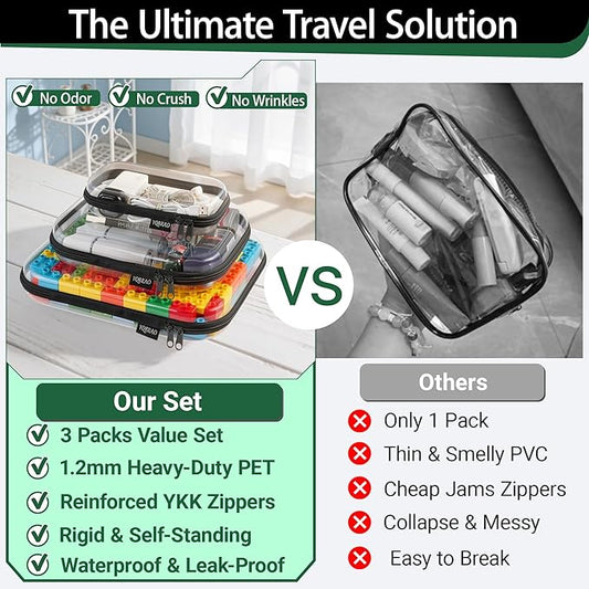 Hard Sided Clear Zipper Case for Storage- Professional-Grade Plastic Clear Zipper Pencil Case,Toy Storage Bins, Toiletry Pouch, Travel Organizer, Cosmetic Bag（Black,3 Pack, LMS）