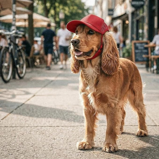 Tuff Pupper Dog Baseball Cap | UV Protection Dog Sun Hat | Breathable Lightweight Design | Secure Adjustable Chin Strap | Quick-Dry Fabric | Reinforced Brim | Small Medium Large Dogs (Red, M)