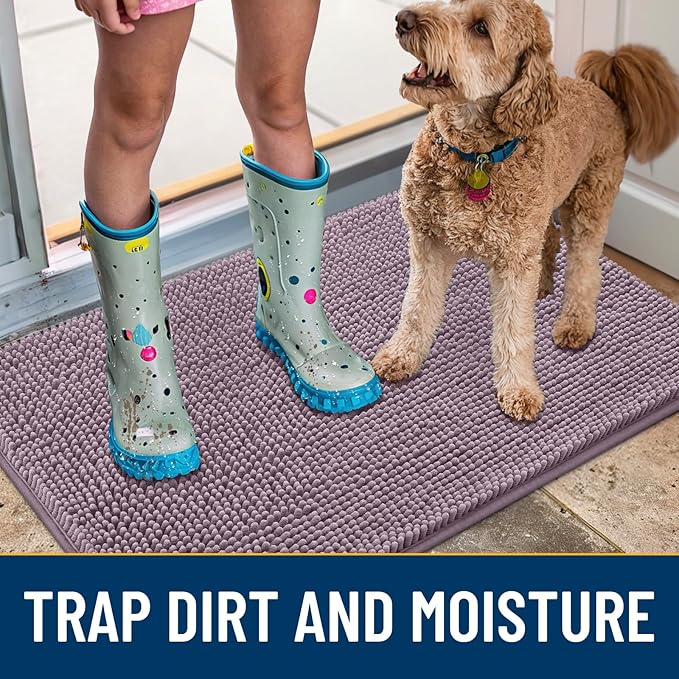 Smiry Dog Door Mat for Muddy Paws 40x32, Absorbs Moisture and Dirt Doormat, Non-Slip Washable Quick Dry Chenille Front Door Mat Indoor Entrance, Entryway Carpet for Inside Floor, Deep Plum