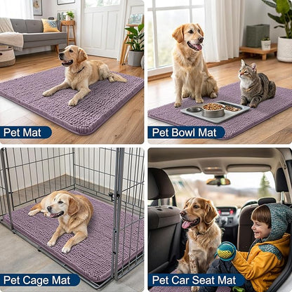 Smiry Dog Door Mat for Muddy Paws 40x32, Absorbs Moisture and Dirt Doormat, Non-Slip Washable Quick Dry Chenille Front Door Mat Indoor Entrance, Entryway Carpet for Inside Floor, Deep Plum
