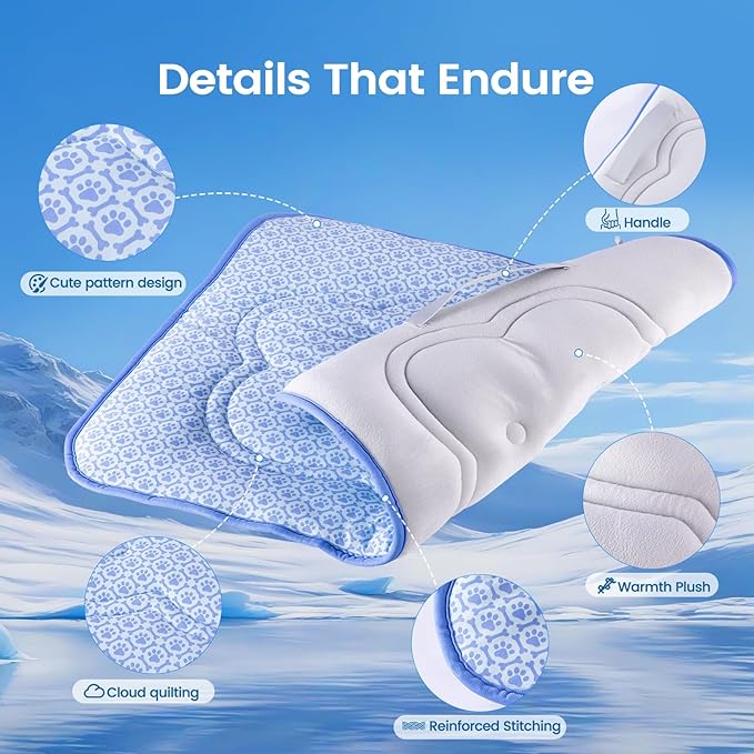 Dog Cooling Mat, Thick Cooling Mat for Dogs with PCM & Thermochromic Tech, Dual-Sided Durable Waterproof Cool Pet Bed Mat for All-Year Use, Q-Max>0.5, Machine Washable, Non-Toxic - M(19" x 29")