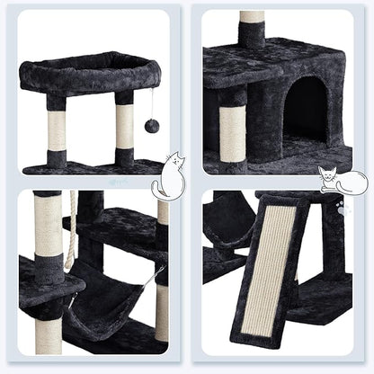 Topeakmart 63in Cat Tree, Large Cat Tower Furniture w/Cat Condo, Padded Platform & Sisal-Covered Scratching Post, Stable Cat Tower Pet Play House, Black