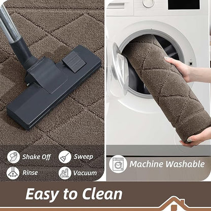 BEQHAUSE Dirt Trapper Door Mat 24" x 60", Doormat Non-Slip Entryway Rugs Washable, Dog Door Mat Stain Resistant and Absorbent Welcome Floor Mat for Front Back Door, Mud Wet Shoes & Paws, Light Brown