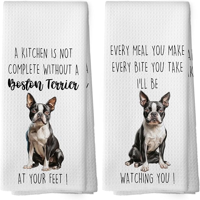 Boston Terrier Dog Kitchen Towels Set of 2, Funny Dog Kitchen Decor, Dogs Gifts for Women Men Hand Towel, Pet Owner Gift Decorative Tea Towels Dish Towel 16x24 Inch
