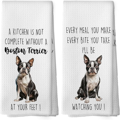 Boston Terrier Dog Kitchen Towels Set of 2, Funny Dog Kitchen Decor, Dogs Gifts for Women Men Hand Towel, Pet Owner Gift Decorative Tea Towels Dish Towel 16x24 Inch