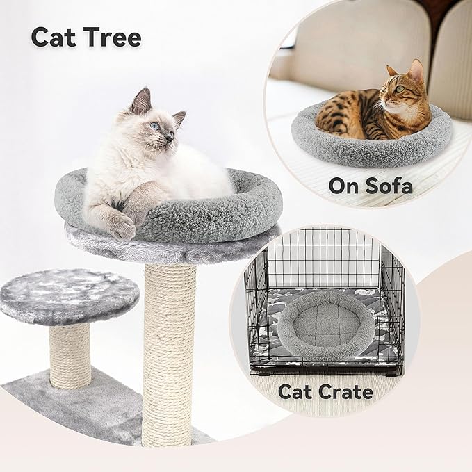 PETLESO Small Cat Bed Mat with Surrounding Pillow, 11.81" Round Pet Cushion for Cats Puppy Rabbits Curling Sleep, Indoor Furniture/Carrier/Crate Pet Self Warming Pad, Washable, Small