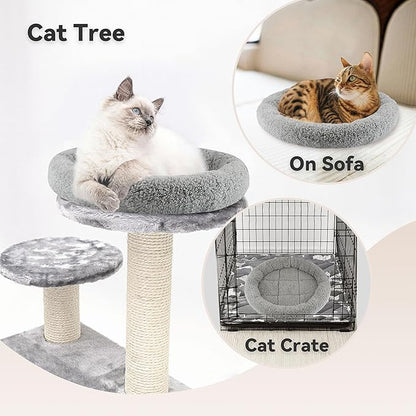 PETLESO Small Cat Bed Mat with Surrounding Pillow, 11.81" Round Pet Cushion for Cats Puppy Rabbits Curling Sleep, Indoor Furniture/Carrier/Crate Pet Self Warming Pad, Washable, Small