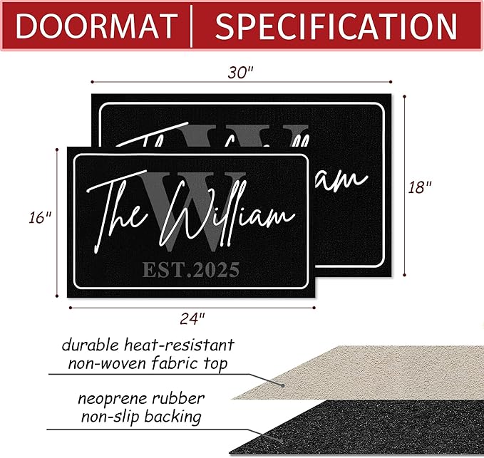 Custom Doormat with Family Name - Personalized Entryway Door Mat Front Door Mat for Outdoor Decor Entrance Mat Housewarming Gift with Anti-Slip Backing Design11