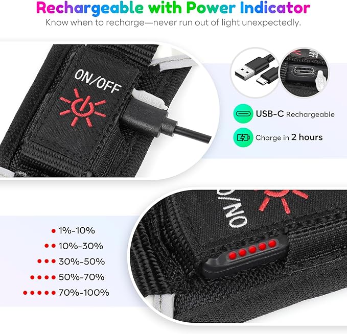 Light Up Dog Harness LED USB-C Rechargeable with Battery Indicator, Lighted Glow in The Dark Dog Harness Adjustable No-Pull Vest for Small Dogs, 7 Lighting Modes for Night Safety