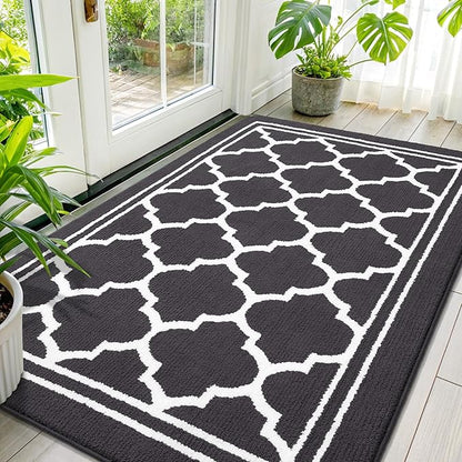 Buganda Large Indoor Door Mat, Dirt-Resistant and Absorbent Doormat, Anti-Slip, Low Profile Floor Mats for Inside Entryway, Front, and Back Door Entrance (59x35 Inches, Dark Grey)