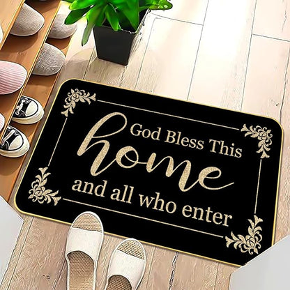 God Bless This Home Funny Welcome Doormat 29" x 17" Non-Slip Indoor Outdoor Mat for Front Porch, Entryway, or Office Rustic Door Rug for Home Decor