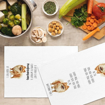 Pomeranian Dog Kitchen Towels Set of 2, Funny Dog Kitchen Decor, Dogs Gifts for Women Men Hand Towel, Pet Owner Gift Decorative Tea Towels Dish Towel 16x24 Inch