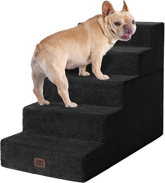 EHEYCIGA Dog Stairs for High Bed 25" H, 5-Step Extra Wide Dog Steps for Bed, Pet Steps for Small Dogs and Cats, Non-Slip Balanced Pet Ramp Indoor, Black