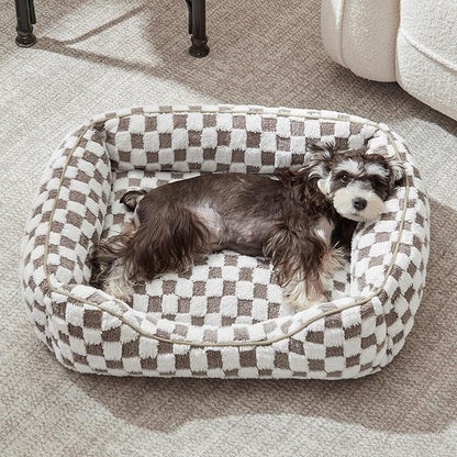 JOEJOY Dog Bed for Medium Small Dogs - Rectangle Orthopedic Dog Sofa Bed, Cute Modern Puppy Bed with Jacquard Shaggy Plush & Anti Slip Bottom, 25x21x8inches, Cofffee