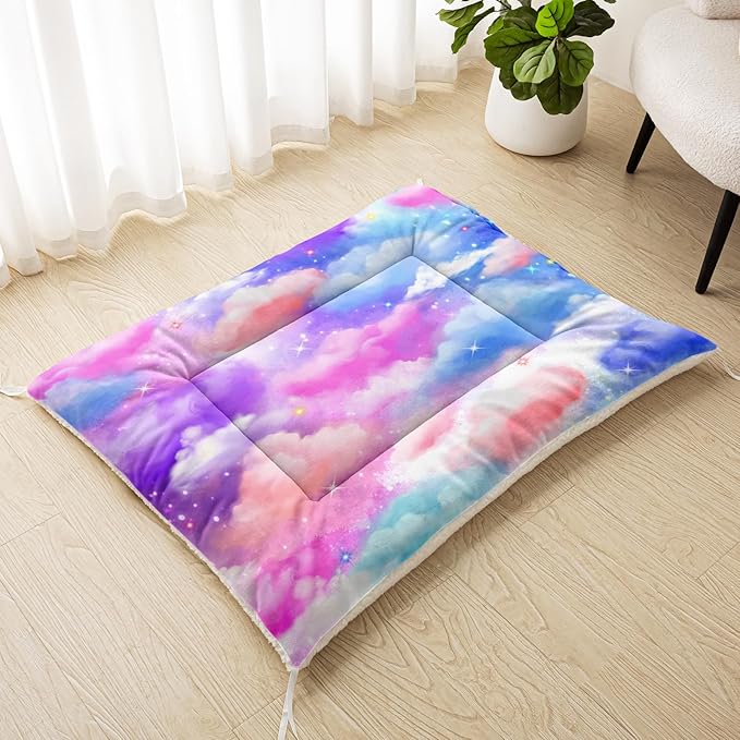 Dog Cat Bed Mat Ultra Soft Fluffy Pet Bed Washable Fashion Dog Crate Beds Comfy Comfy Pet Sleeping Pad Suitable for Pet Raised Bed(30"x26",Colorful Clouds)