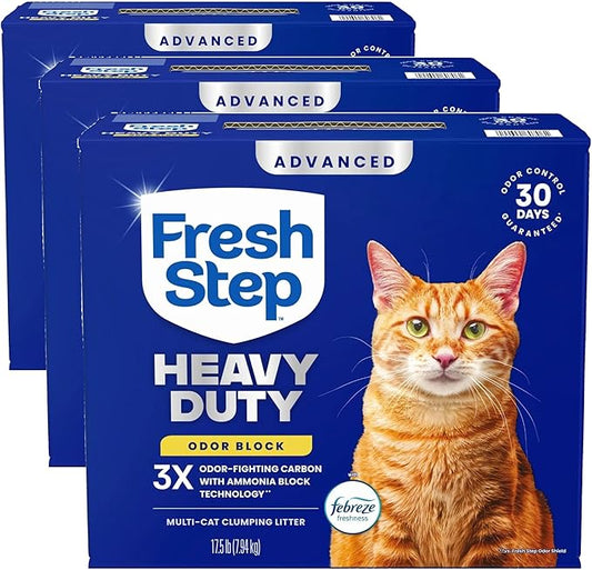 Fresh Step Heavy Duty Odor Block Advanced Multi Cat Clumping Litter with Febreze, 52.5 lb (Package May Vary),(17.5lb Pack x 3)