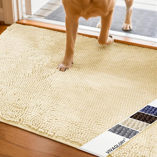 VIVAGLORY Dog Door Mat Absorpmax Dog Rug for Muddy Paw, Mat for Muddy Paw Door Indoor Floor Entryway, Waterproof Washable & Water Absorbent Dirt Trapper, 31" × 20", Beige