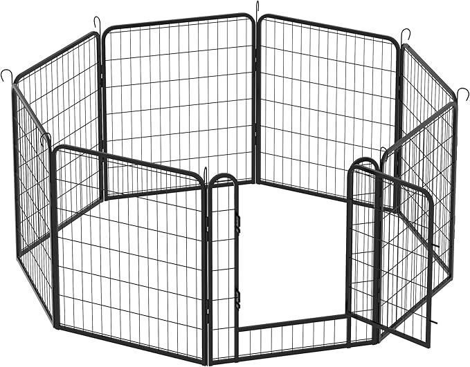 Dog Playpen Indoor - Pet Fence Puppy Exercise Pen for Yard Gate 6/8/12/16Panel Heavy Duty Crates with Doors Metal Dog Pen for Camping Outdoor (Black 8 Panels, 31.7''H)