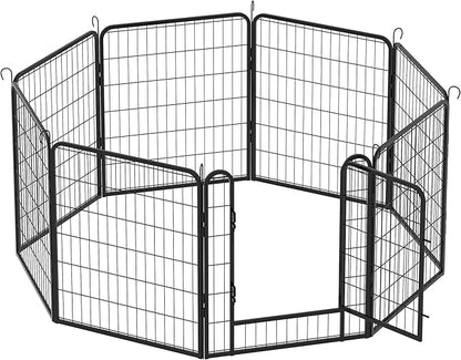 Dog Playpen Indoor - Pet Fence Puppy Exercise Pen for Yard Gate 6/8/12/16Panel Heavy Duty Crates with Doors Metal Dog Pen for Camping Outdoor (Black 8 Panels, 31.7''H)