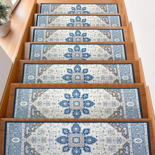 15Pcs Stair Treads for Wooden Steps Indoor with Self Adhesive, 8"x30" Non Slip Stair Treads Stair Carpet Runner, Resistant Indoor Runner for Kids、Elders and Pets,White and Brown