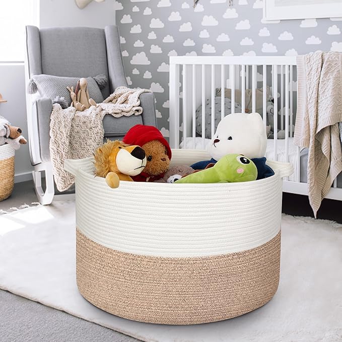 115L Super Large Blanket Basket, 23.6"x15.7" Oversized Cotton Rope Woven Basket for Toys, Towels, Shoes, Laundry, XXXL Jumbo Storage Bin for Blankets for Living Room, Toy Organizer, Brown