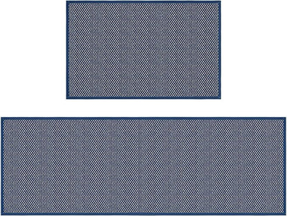Artoid Mode Washable Non Slip Blue Kitchen Rugs and Mats Set of 2, Rubber Backing Absorbent Kitchen Mats for Floor Front of Sink - 17x29 and 17x47 Inch