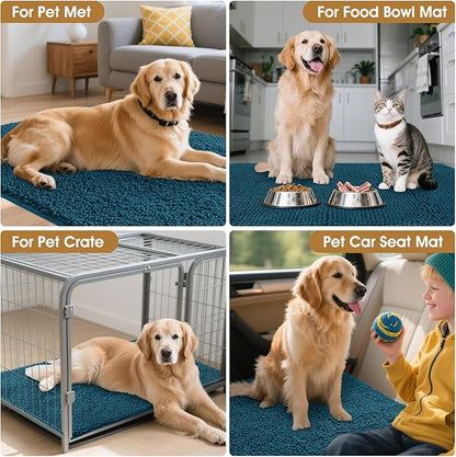 IM HOME Extra Large Dog Door Mats for Muddy Paws, 60" x 36" Chenille Absorbent Mud Mat for Dogs, Non Slip Heavy Indoor Door Mat for Dogs, Soft Dog Mat for Entryway, Mud Paw, Inside Floor, Teal Blue