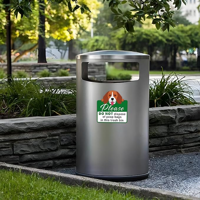 Please Do Not Dispose Poop Bags in Trash Bin Sign, Self-Adhesive Weatherproof Do not Throw Dog Poop Bag in This Trash Can Sticker, Trash Can Lable for Home, House, Yard, Restaurant（7.9" x 7.9"）