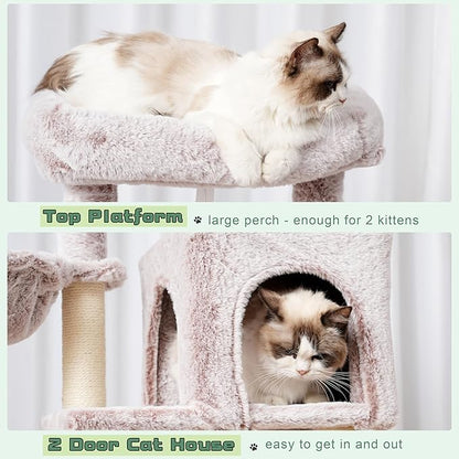 Gitelsnour Cat Tree, Cat Tower for Indoor Cats, 43.3 inch Cat Tree Tower with Sturdy Steel Tube, Cat Hammock, Cat Condo for Small Cats and Kittens, Cat Scratching Post, Muchroom GCT004SMU