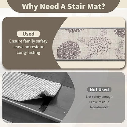 Non-Slip Carpet Stair Treads 15PCS, 8"x30" Peel and Stick Stair Runner for Wooden Steps Indoor, Washable Reusable Adhesive Backing, Pet-Friendly Safety Mats for Kids, Elders, Dogs