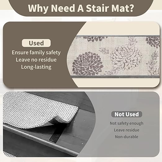 Non-Slip Carpet Stair Treads 1PCS, 30"x30" Peel and Stick Stair Runner for Wooden Steps Indoor, Washable Reusable Adhesive Backing, Pet-Friendly Safety Mats for Kids, Elders, Dogs